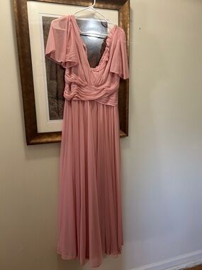 David's Bridal Blush Pink Chiffon Maxi Gown